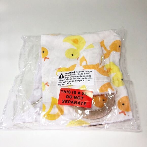 HONEY BABY Bib + Wooden Bunny Toy Duck Printed Gift Set - Picture 10 of 11